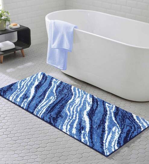 Blue Abstract Polyester AntiSkid Bathmat by Obsessions