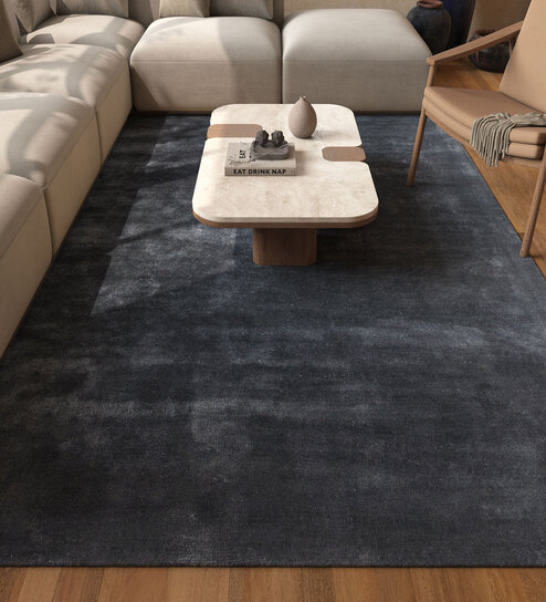 Blue Abstract Viscose 4 ft X 6 ft Hand Tufted Rectangle Carpet