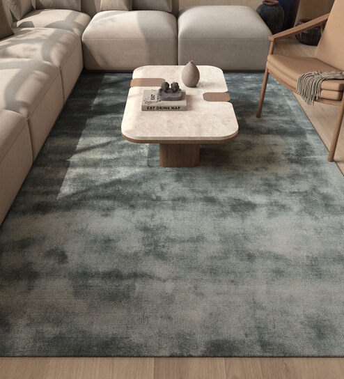 Blue Abstract Viscose 4 ft X 6 ft Hand Tufted Rectangle Carpet