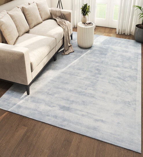 Blue Abstract Viscose 5 ft X 8 ft Hand Tufted Rectangle Carpet
