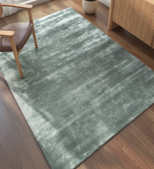Blue Abstract Viscose 5 ft X 8 ft Hand Tufted Rectangle Carpet