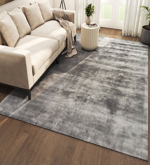 Blue Abstract Viscose 6 ft X 9 ft Hand Tufted Rectangle Carpet