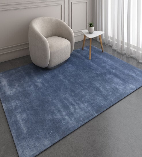 Blue Abstract Viscose 6 ft X 9 ft Hand Tufted Rectangle Carpet