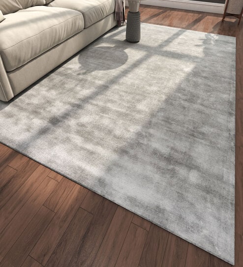 Blue Abstract Viscose 6 ft X 9 ft Hand Tufted Rectangle Carpet