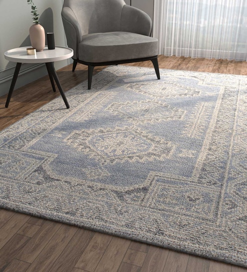 Blue Abstract Wool 4 ft x 6 ft Hand Knotted Carpet By Jaipur Rugs