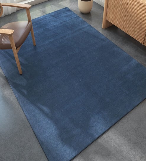 Blue Abstract Wool 5 ft X 8 ft Hand Tufted Rectangle Carpet