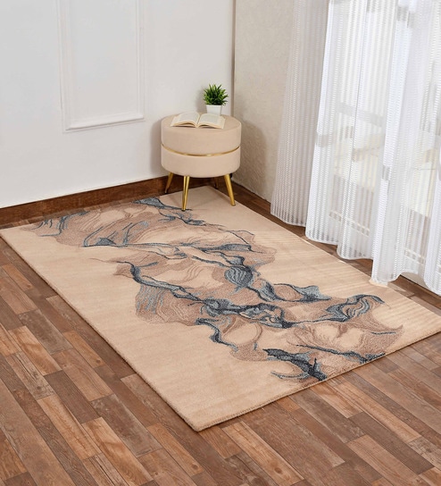 Beige Abstract Wool 6 ft x 9 ft Hand Tufted Carpet