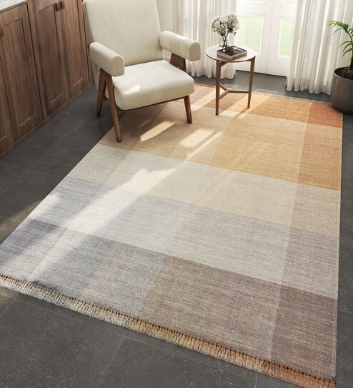 Blue Abstract Wool 6 ft X 9 ft Hand Woven Carpet