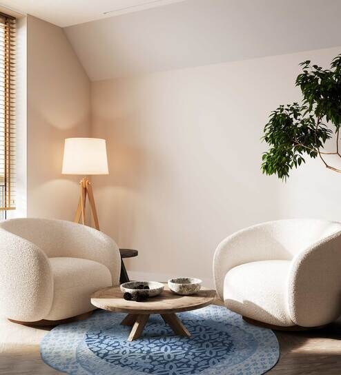 Blue Abstract Wool and Cotton 6 ft x 6 ft Hand tufted Round Carpet