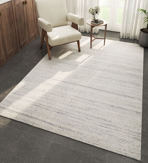 Blue Abstract Wool and Viscose 6 ft X 9 ft Hand Woven Carpet