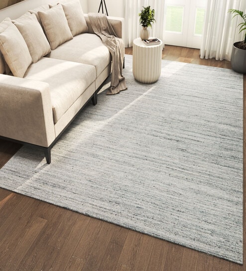 Blue Abstract Wool and Viscose 6 ft X 9 ft Hand Woven Carpet