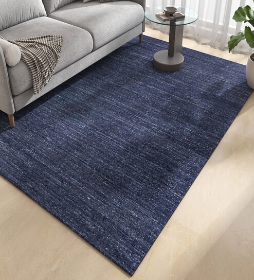 Blue Abstract Wool and Viscose 6 ft X 9 ft Hand Woven Carpet