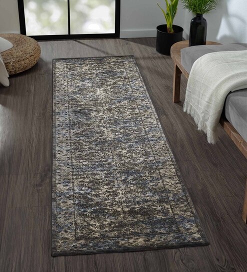 Blue and Beige Persian 2x3 Feet Machine Made Runner