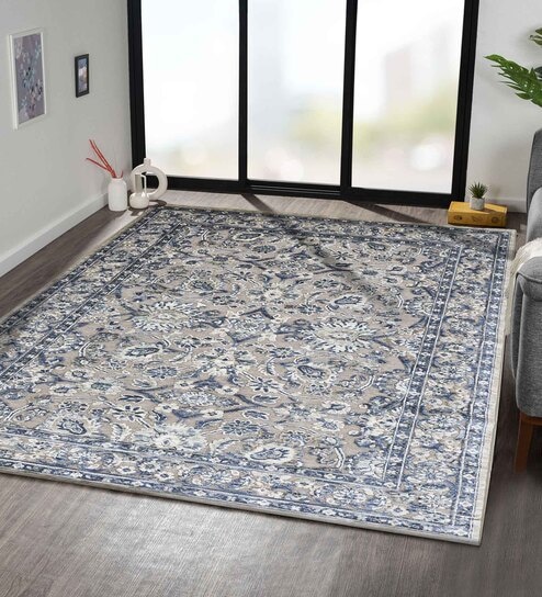 Blue and Beige Persian 4x6 Feet Machine Made Carpet