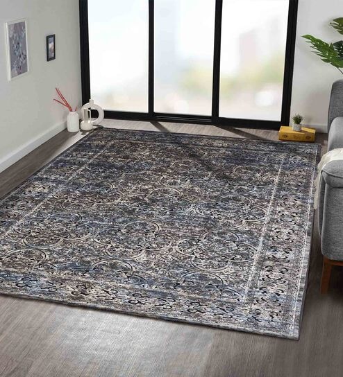 Blue and Beige Persian 5x7 Feet Machine Made Carpet