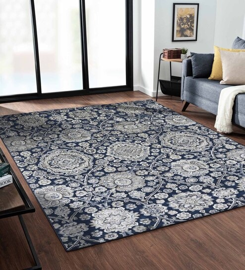 Blue and Cream Neo Persian 5x7 Feet Machine Made Carpet