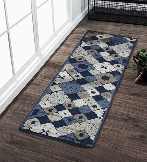 Blue and Cream Persian 2x3 Feet Machine Made Runner