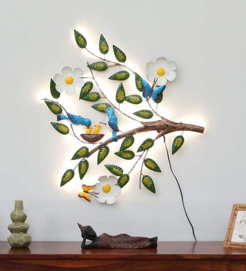 Blue And Green Butterflied Multicolour Handmade Metal Wall Art by  Home Decor International