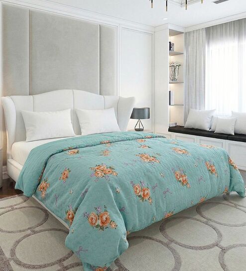 Blue and Green Polyester Solid 200 GSM Double Bed Comforter