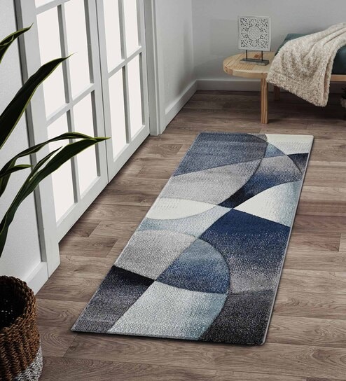 obsessions Blue and Grey Abstract Polypropylene 5 ft x 2 ft Machine Made Runner-picture-36