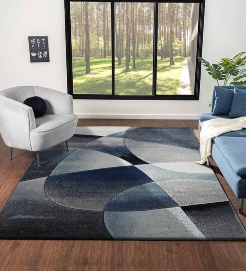 Blue and Grey Abstract Polypropylene 6 ft x 4 ft Machine Made Carpet