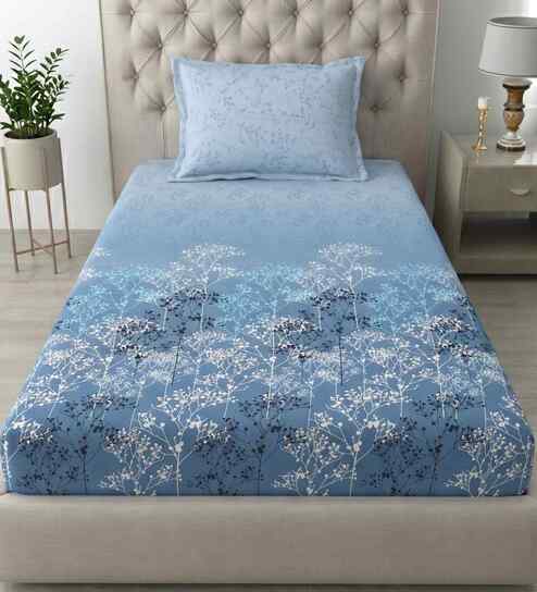 Blue Autumn Delight Single 186 TC Cotton With 1 Pillow Cover