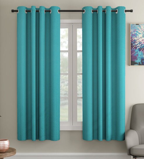 Buy Blue Blackout Cotton 5 Feet Eyelet Window Curtain By Soumya