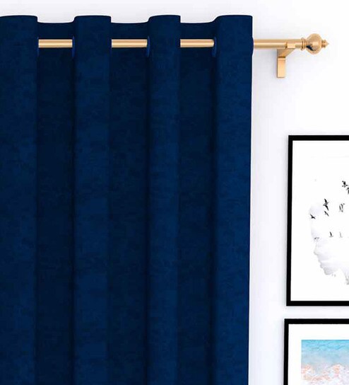 Buy Blue Blackout Jacquard 5 Feet Eyelet Window Curtain By Story