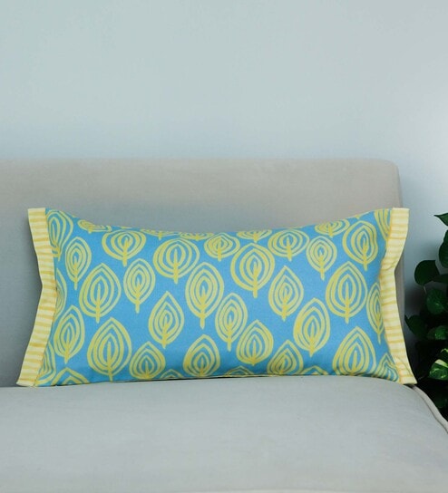 Blue Traditional Canvas 22 x 12 Inches Cushion Cover by Zeba