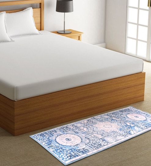 Blue Chenille 55 x 22 Inches Machine Made Floor Runner