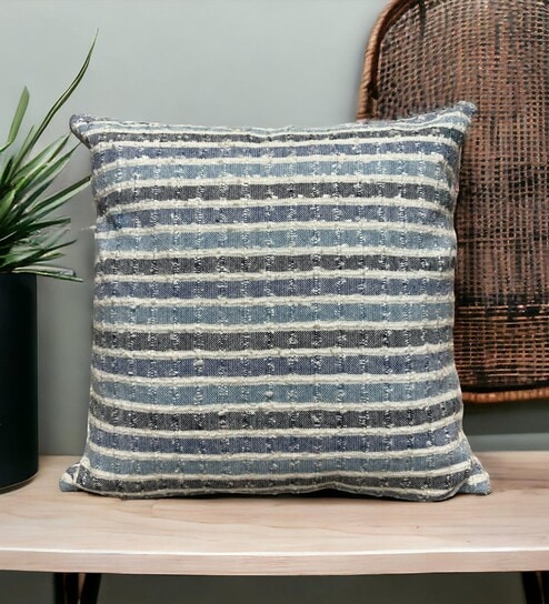 Blue Cotton  Checkered 16x16 inches Cushion Cover
