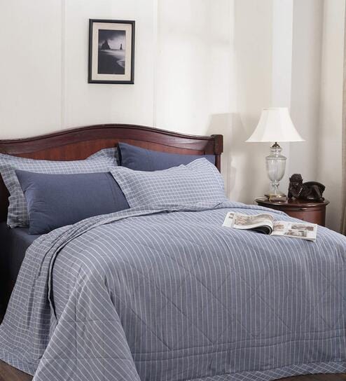 Blue Cotton 120 GSM AC Room Double Bed Quilt by Maspar