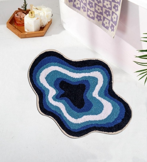 Blue Cotton 16X24 Inches Anti-Skid Bath Mat