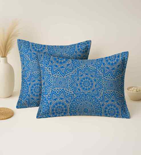 Blue Cotton 27x18 Inches Pillow Covers (Set of 2)