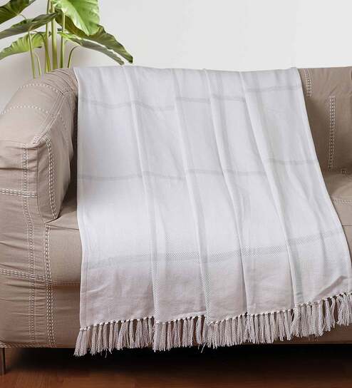 Blue Checkered Cotton 60x50 Inches Sofa Throw by Jamio Firati