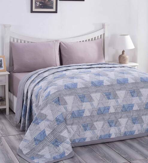Blue Cotton 120 Room Temperature Double Bed Quilt by Maspar