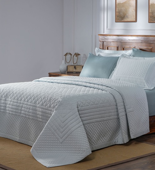 Blue Cotton Abstract 145 GSM Double Bed Quilt