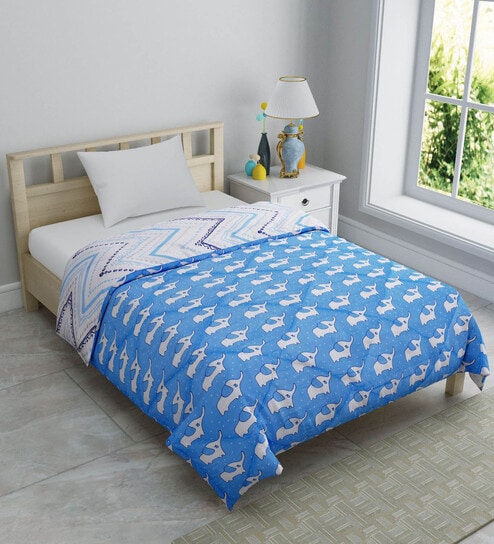 Blue Cotton Abstract 150 GSM Single Bed Comforter
