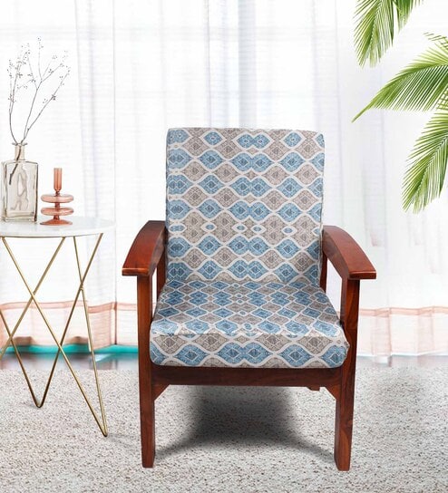 Blue Cotton Abstract 20x20 Inches 1 Seater Sofa Chair Covers (Pack of 2)