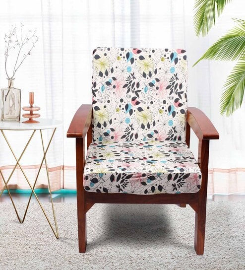 Blue Cotton Abstract 20x20 Inches 1 Seater Sofa Chair Covers (Pack of 4)