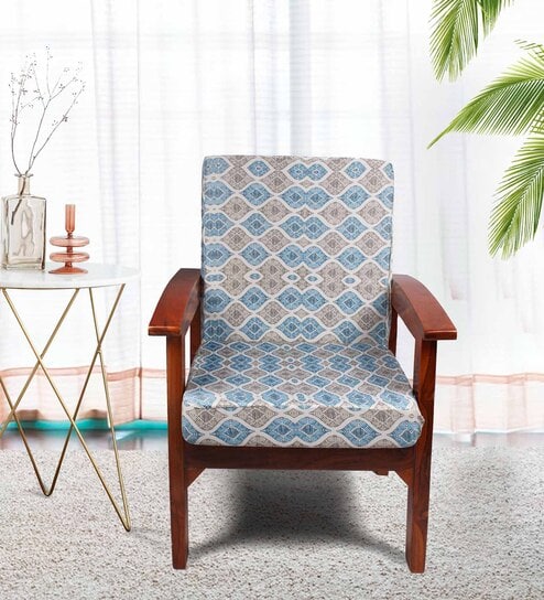 Blue Cotton Abstract 20x20 Inches 1 Seater Sofa Chair Covers (Pack of 6) by STITCHNEST