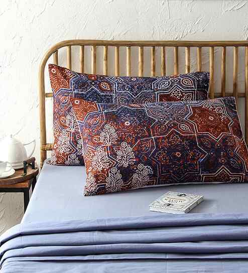 Blue Cotton Abstract 28x18 inches Pillow Cover Set of 2