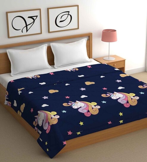 Blue Cotton Abstract 400 GSM Double Bed Comforter
