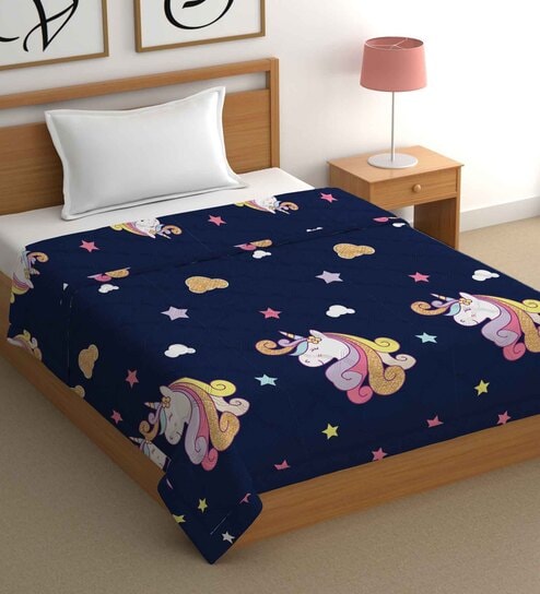 Blue Cotton Abstract 400 GSM Single Bed Comforter