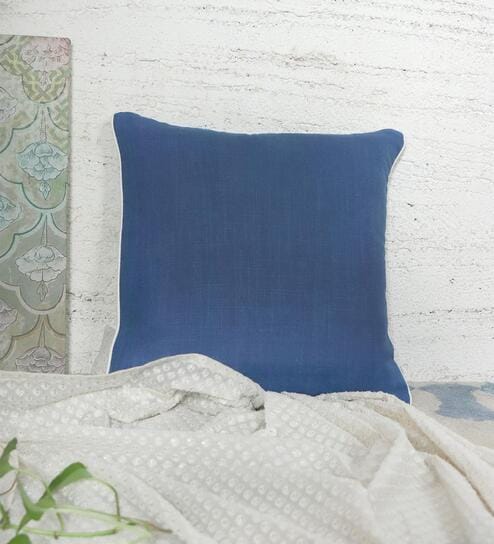 Blue Cotton Blend Solid 16x16 inches Cushion Covers (1pc)