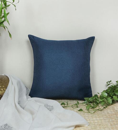Blue Cotton Blend Solid 24x24 inches Cushion Covers (1pc) by Zeba