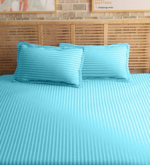 Blue Cotton 210TC Striped Set of 2 Pillow Covers