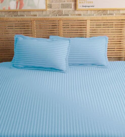 Blue Cotton 210TC Striped Set of 2 Pillow Covers
