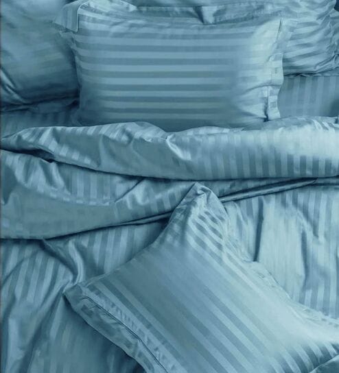 Blue Cotton 210TC Striped Set of 2 Pillow Covers