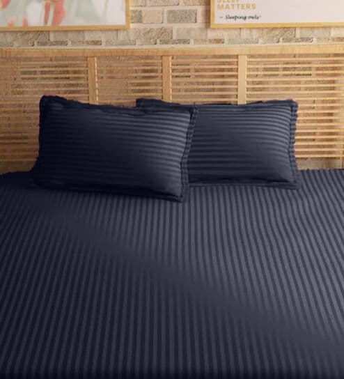 Blue Cotton 210TC Striped Set of 2 Pillow Covers